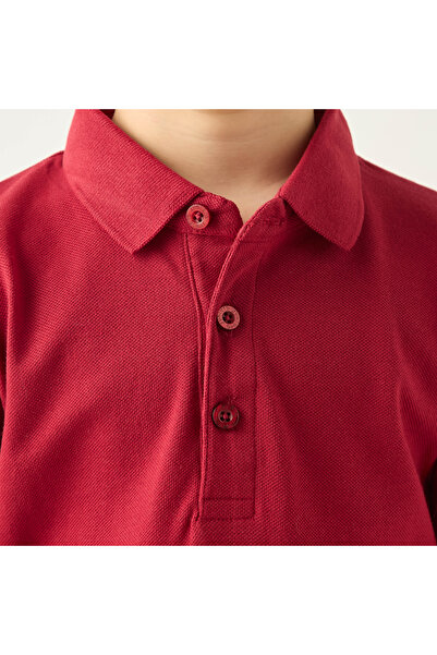 Juniors Solid Polo T-shirt with Long Sleeves