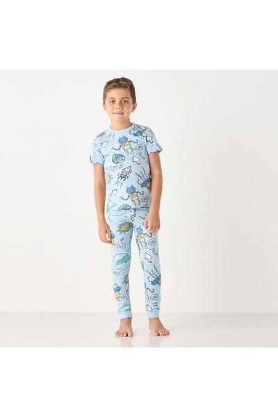 Juniors All-Over Graphic Print Short Sleeves T-shirt and Elasticated Joggers