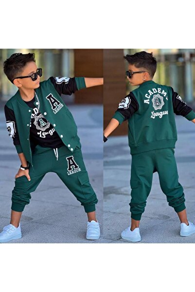 RAPAPA Boys' Green Academy Tracksuit Set – 3-Piece Sportswear College Style 60277
