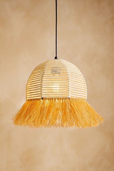 Home Bohem Handmade Doğal Rafya Lifi Makrome Halat Detaylı Karpuz Model Avize Tavan Aydınlatma