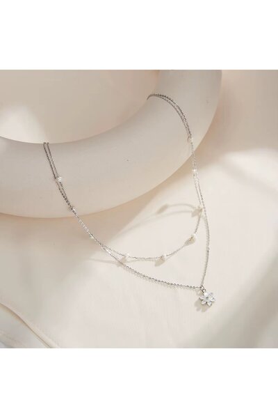 delis Lantisor argint 925, JW1706, model dublu cu floare, placat cu rodiu