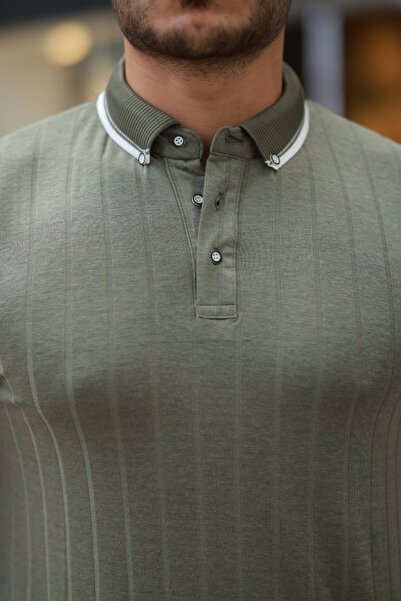 HAZEGO Men's Button Collar Jacquard Fabric Short Sleeve T-Shirt