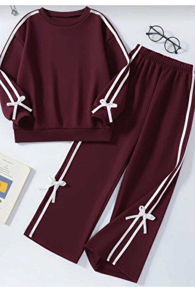 ÖYKÜ KİDS Girl's Double Stripe Ribbon Tracksuit Set