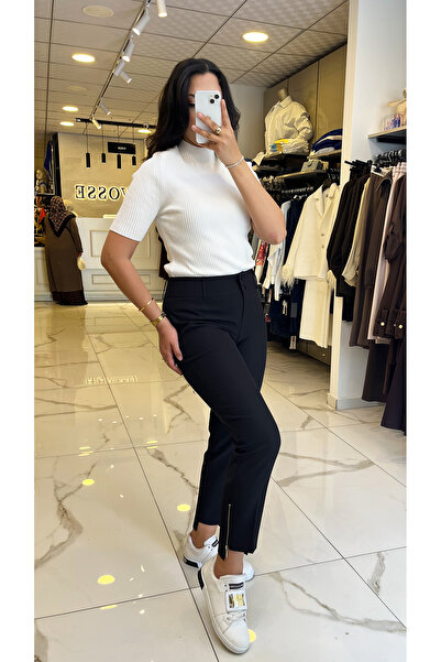 Vosse Yusuf Özdemir Siyah Paçası Fermuar Detaylı Pantolon