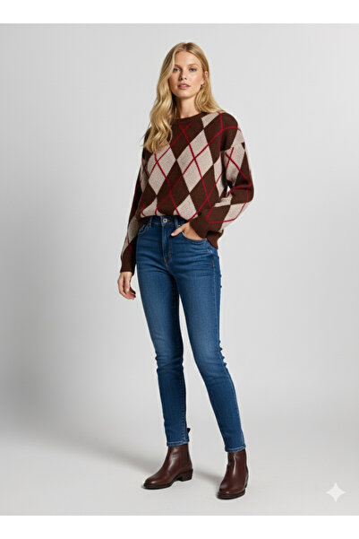 Ulino Long Sleeve Crew Neck Diamond Pattern Fleece-Lined Sweater