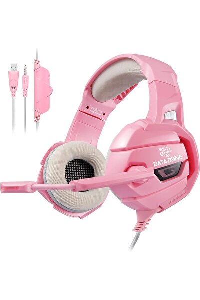 Datazone K5 Over-Ear Gaming Headset with Mic, Noise Cancellation, LED Lights – Pink, Wired, 3.5mm