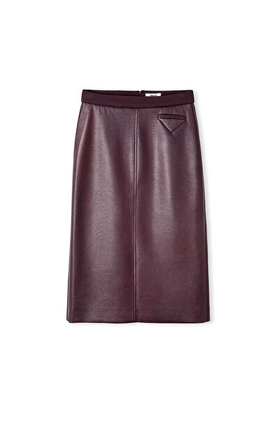 İpekyol Knitwear Mix Leather-Look Claret Red Women's Skirt Iw6250004073