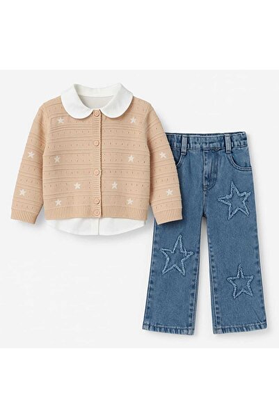 gigigiyim Star Embroidered Knitwear Cardigan Girl's Suit
