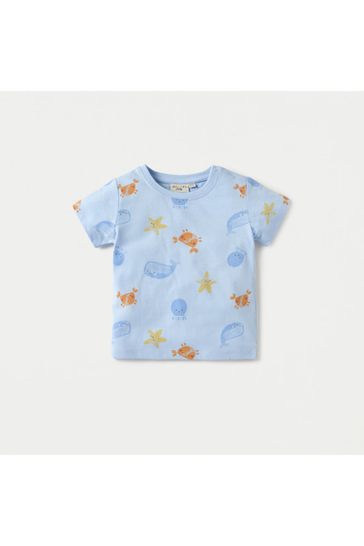 Juniors طقم تي شيرت وشورت بطبعة حيوانات تحت الماء من 3 قطع