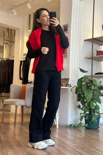 Unique Boutique بنطال جينز أسود قماش قابل للتمدد مستقيم