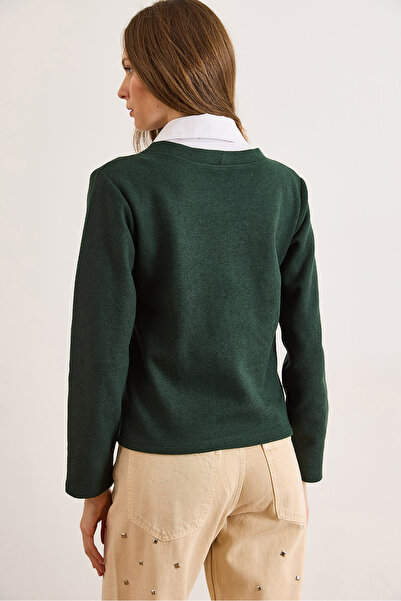 Olalook Women's Emerald Green Shirt with Collar Detail Thessaloniki Blouse Blz-19002777