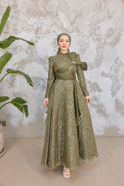 Hülya Keser Caroline Tesettür Abiye - Haki