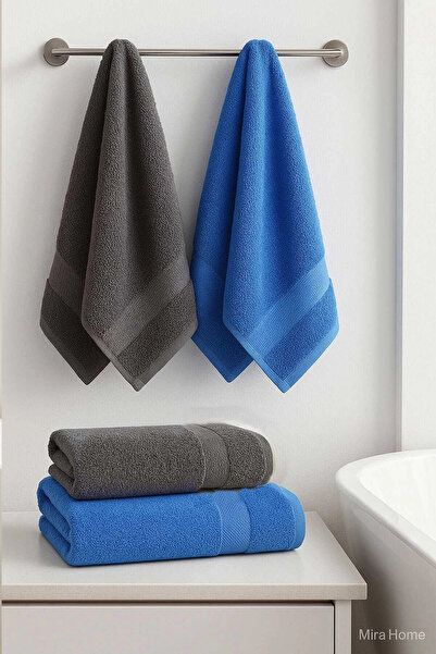 Mira Home 4 Piece Bath Towel Set 100% Cotton Dry Anthracite Blue