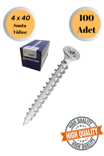 Mobilyap Aksesuar Meridyen 4X40 Sunta Vidası Sivri Uçlu Ahşap Tahta Ağaç Mobilya Ayak Kulp Vidası 100 Adet