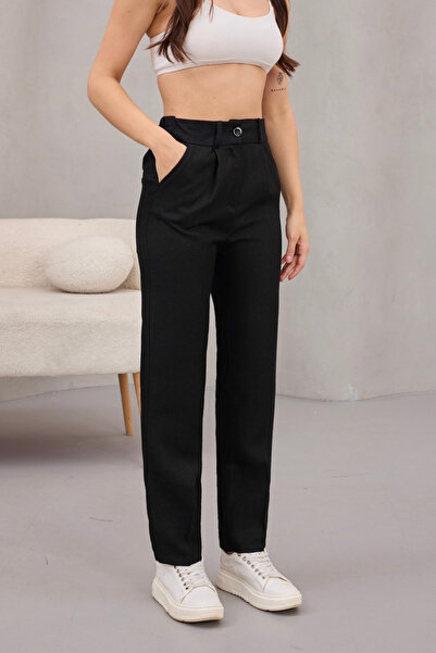 alanora Women's High Waist Carrot Model Elastic Waist Narrow Leg Trousers