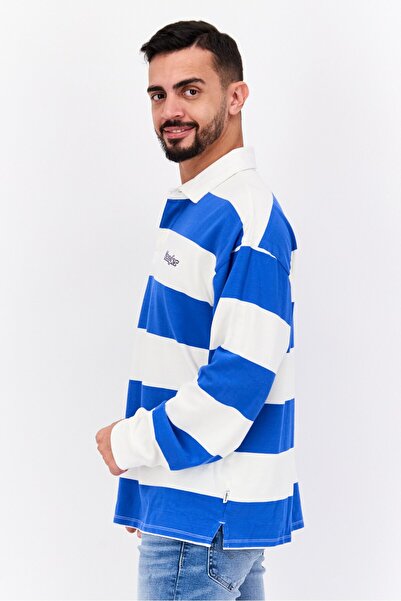 WRANGLER Men Regular Fit Stripe Long Sleeves Polo, Blue/White