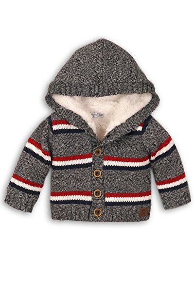 Dirkje Knitted cardigan, fur lined, striped