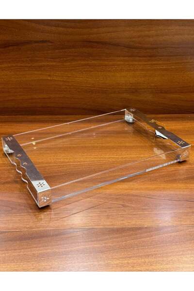 ALQANNAS AL-GANNAS Acrylic Serving Tray with Silver Stainless Steel Handles