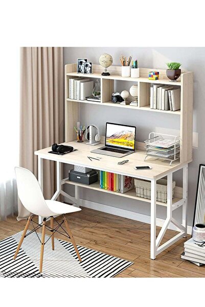 ZUIHAO مكتب كمبيوتر 120×60×141 سم مع رف كتب، مكتب منزلي للكتابة، محطة عمل، طا...