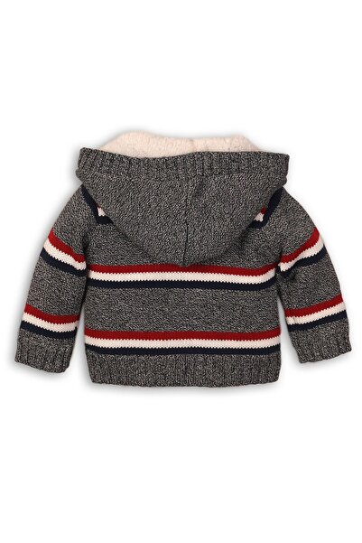 Dirkje Knitted cardigan, fur lined, striped