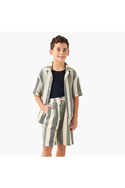 Juniors Striped Collared Shirt and Shorts Set
