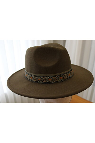 nuit Khaki Green Fedora Hat // Ethnic Patterned Fedora Hat