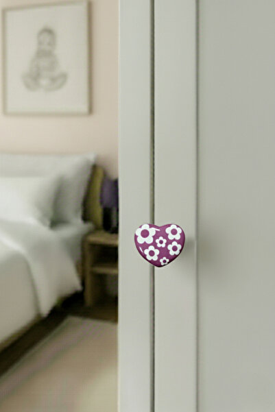 MegaVitrin Porcelain Children's Room Purple Heart Furniture Handle Ceramic Drawer Cabinet Knob