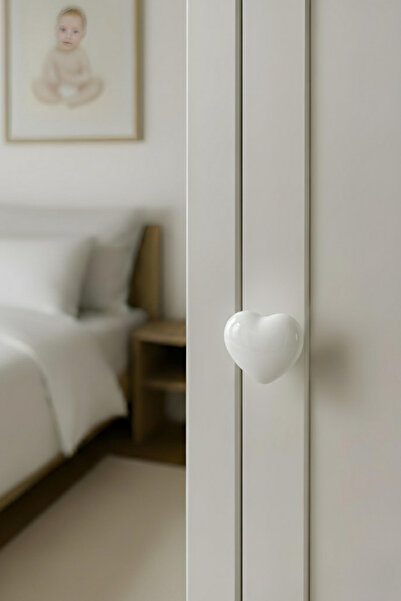 MegaVitrin Porcelain Children's Room White Heart Furniture Handle Ceramic Drawer Cabinet Knob
