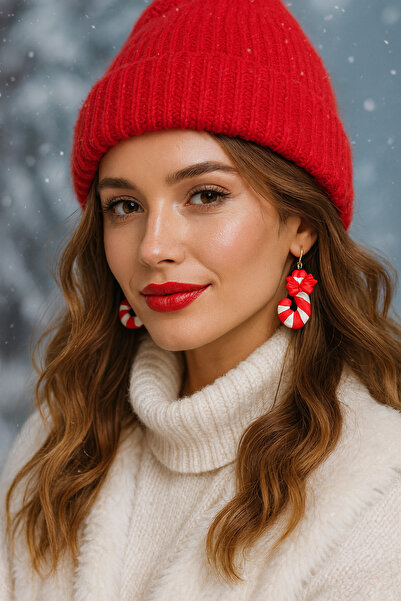 Atölye Myth Candy Cane Yılbaşı Özel Tasarım Baston Şeker Küpe - Şık ve Özgün, Yılbaşı, Hediye, Yeniyıl