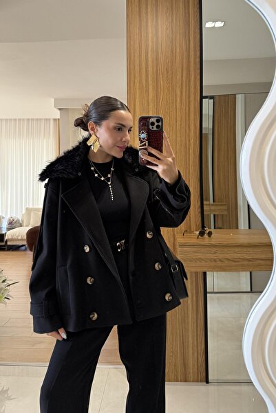 Gizem Ecemiş Dragun Siyah Kürkü Çıkarılabilen Kaban