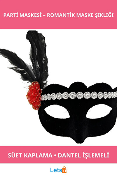 Letsii Stylish Party Mask with Silver Lace and Red Rose Design