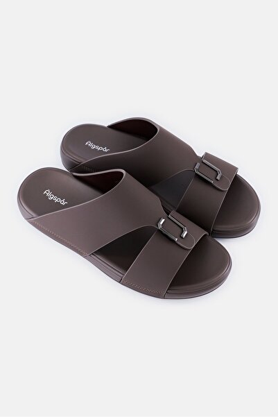 Algspar Men Slip On Arabic Sandals, Dark Brown