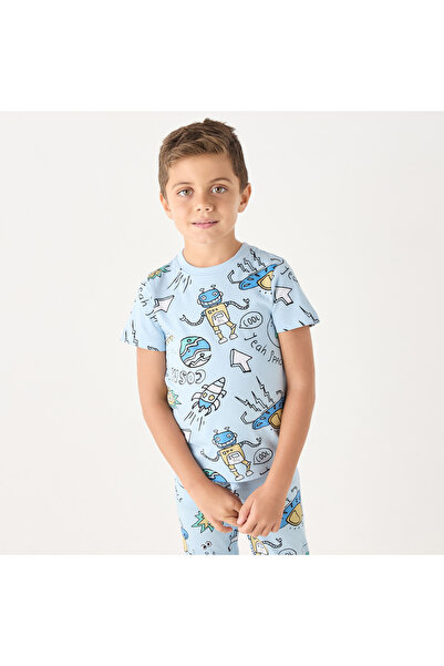 Juniors All-Over Graphic Print Short Sleeves T-shirt and Elasticated Joggers