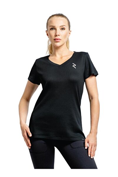 Zaecy تي شيرت نسائي محبوك بفتحة رقبة على شكل حرف V