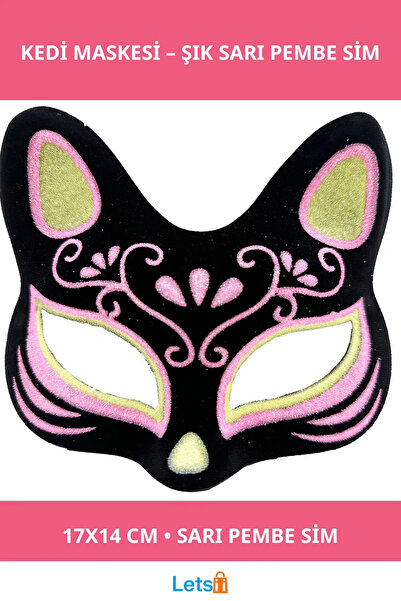 Letsii Black Suede Yellow Pink Glitter Cat Mask