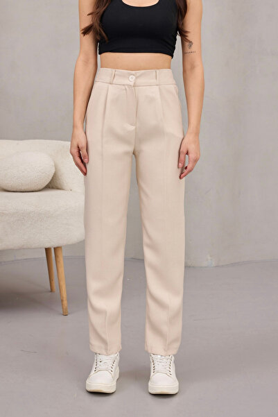 alanora Women's High Waist Carrot Model Elastic Waist Narrow Leg Trousers