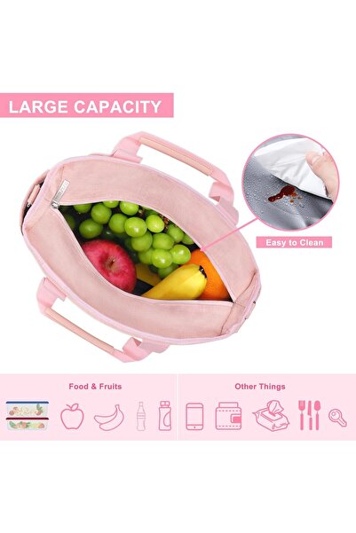 Mosiso Insulated Lunch Bag, Cooler Bag with Front Pocket & Adjustable Shoulder Strap, Pink
