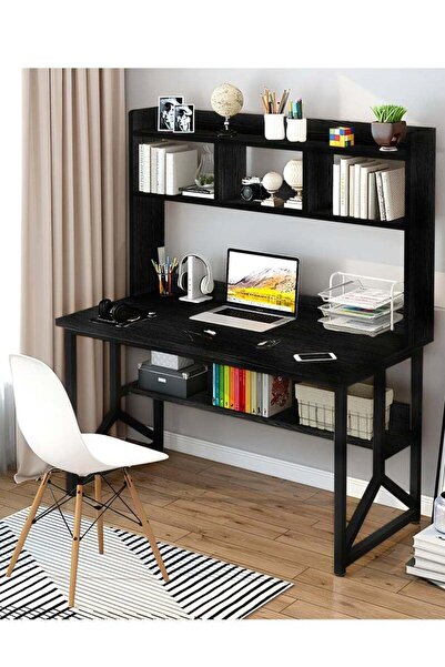 ZUIHAO مكتب كمبيوتر 120×60×141 سم مع رف كتب، مكتب منزلي للكتابة، محطة عمل، طا...