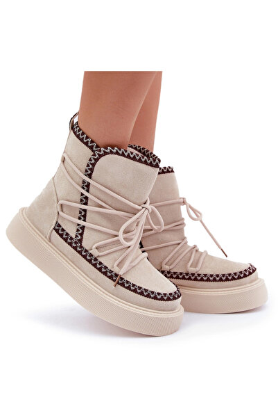 BOTO Bocanci De Zăpadă Femei Cu Broderie Pe Platformă Bej Deschis Naleris 39