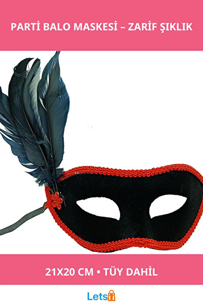 Letsii Black Suede Coated Side Feathered Party Prom Mask