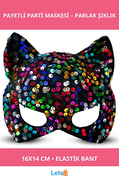 Letsii قناع حفلات أنيق مطرز بالترتر باللون الأسود مقاس 16 × 14 سم