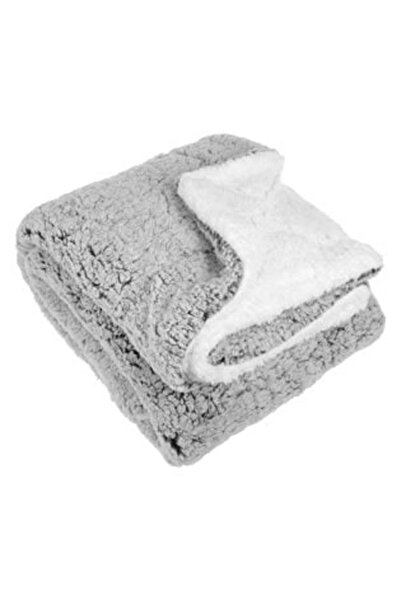 OEMN Sherpa Faux-Fur Decorative Throw Blanket, Grey with White Embossed Pattern, 160 x 130 cm