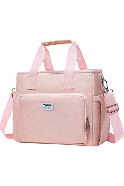 Mosiso Insulated Lunch Bag, Cooler Bag with Front Pocket & Adjustable Shoulder Strap, Pink