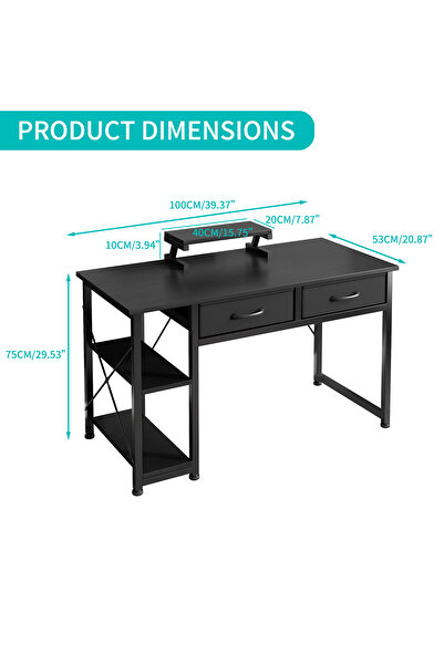 Venpara Study Table with Double Frame & Fabric Drawers - Waterproof Computer Desk with Adjustable Legs