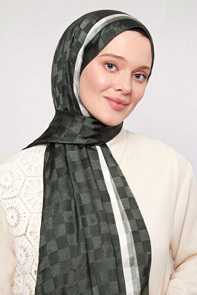 Levidor K.Yeşil Çizgili Dama Desen Monogram Şal