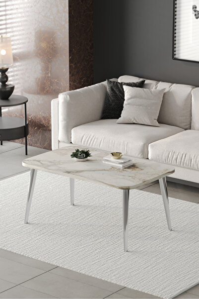 ED Efelez Design Orta Sehpa Metal Ayaklı , Roma Orta Sehpa , Gümüş Metal - Be...