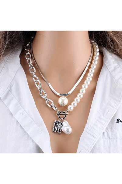 İnci Mercan Bujiteri Çok Katmanlı Retro Barok İnci Yılan Zinciri Kemik Kelepç...