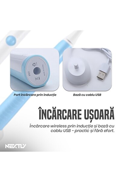 NEXTLY Sonic Dual-Head Electric Toothbrush with 3 Modes & Wireless Charging, White-Pink