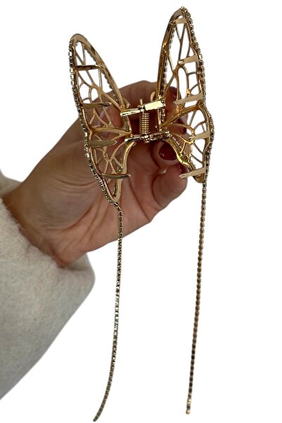 TAKIŞTIR Gold Color Butterfly Figured Stone Detailed Metal Latch Buckle