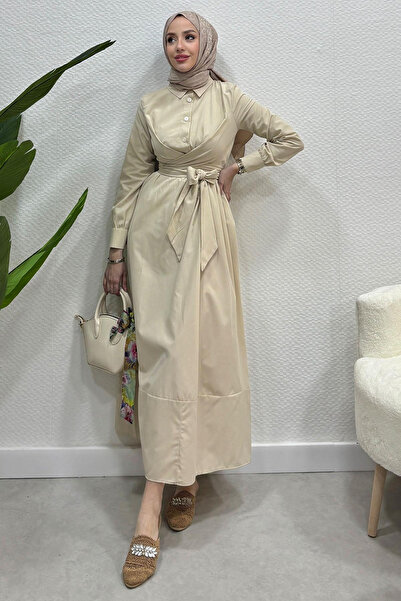 Tesettür Diyarı Γυναικείο πουκάμισο με γιακά με λεπτομέρεια φόρεμα